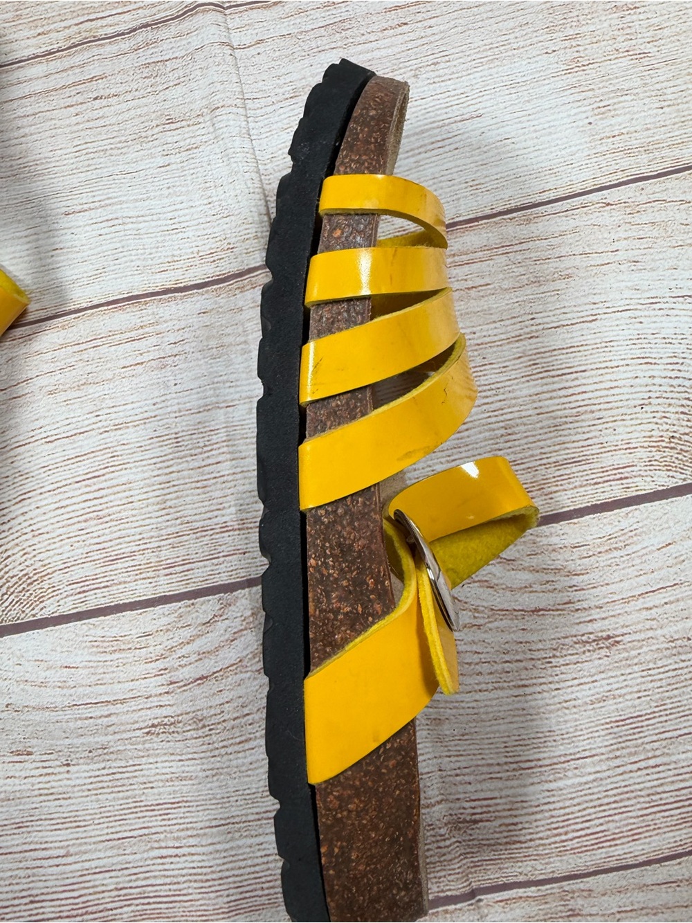Betula Birkenstock Yellow Patent Strappy Slide Sandals - Picture 5 of 10